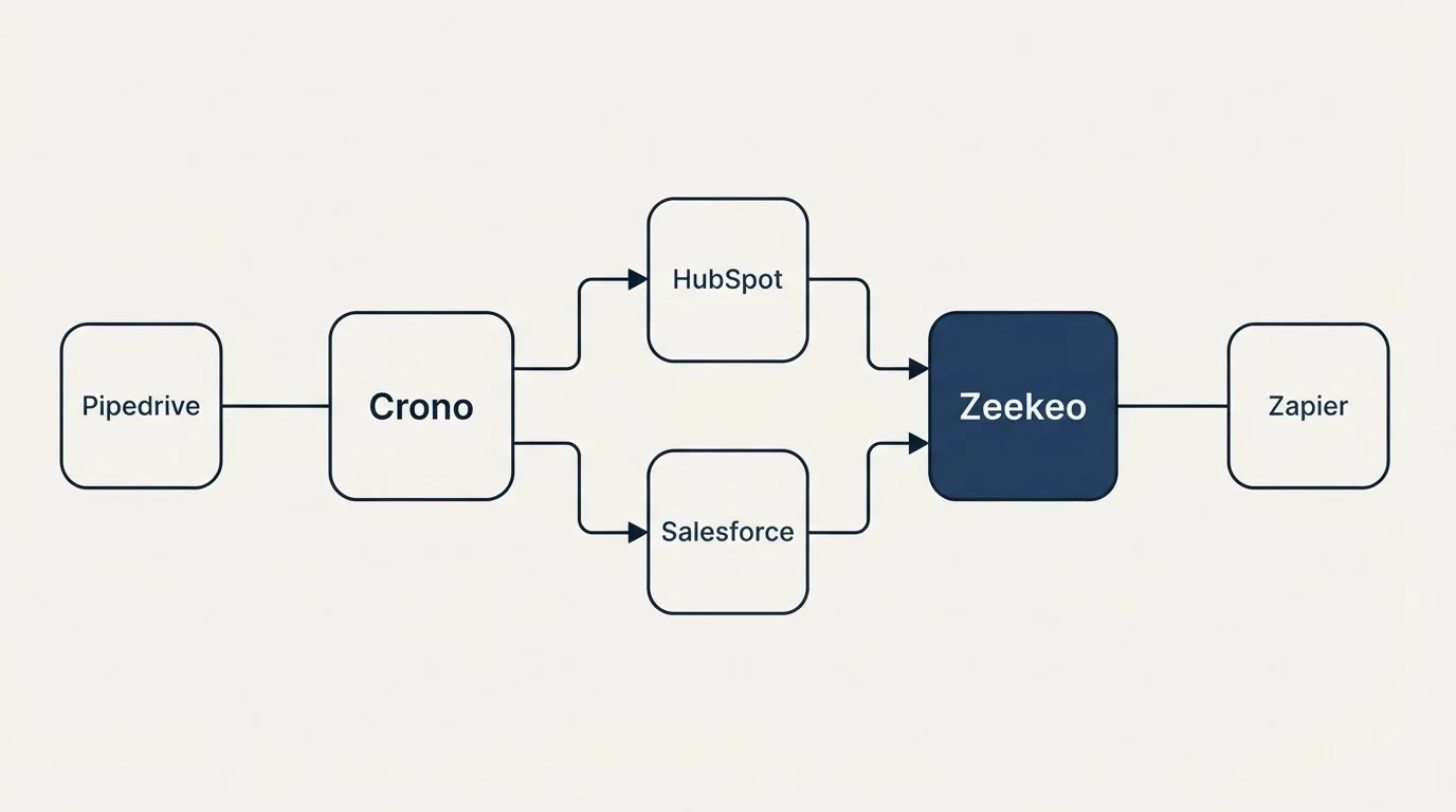 Integration flow: Integration Ecosystem (Crono, Zeekeo, HubSpot, Salesforce)