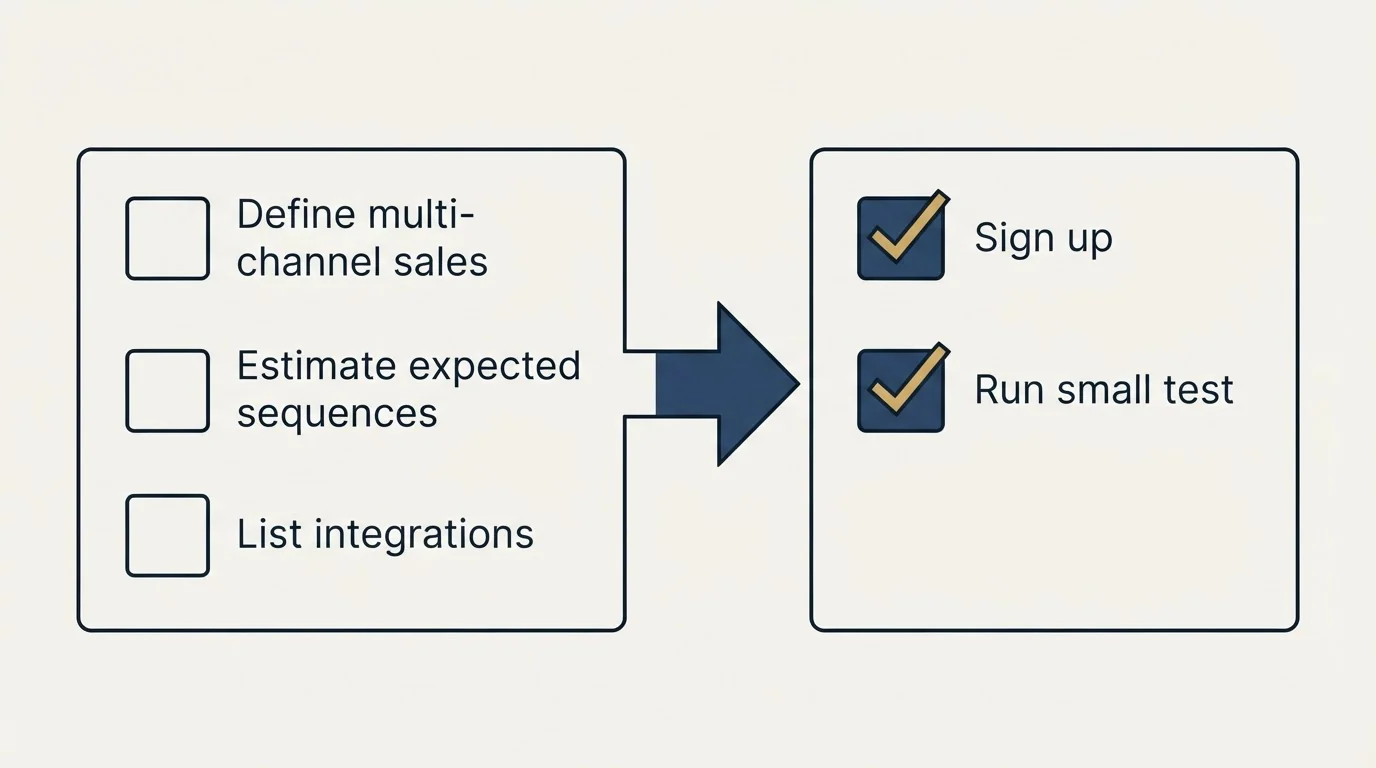 Before-and-after steps: Getting Started Checklist (Define multi-channel sales, Estimate expected sequences, List integrations, Sign up)