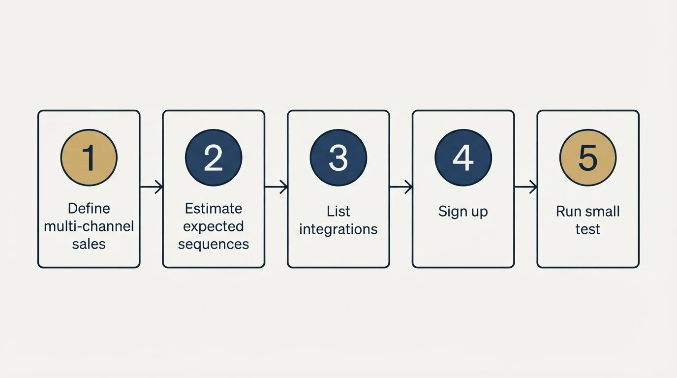 Step sequence: Getting Started Checklist (Define multi-channel sales, Estimate expected sequences, List integrations, Sign up)