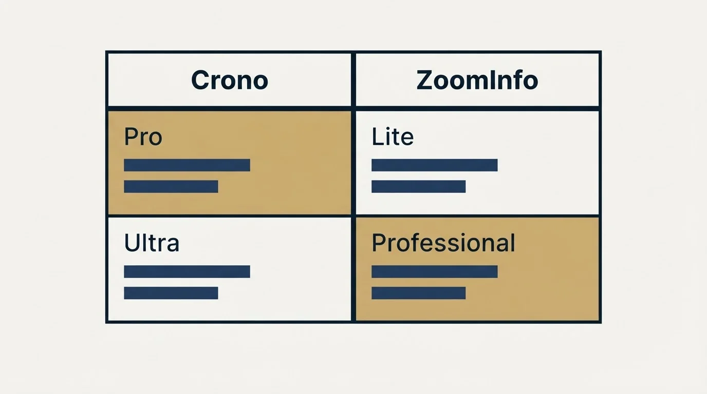 Pricing table: Pricing Comparison (Crono, ZoomInfo, Pro, Lite)