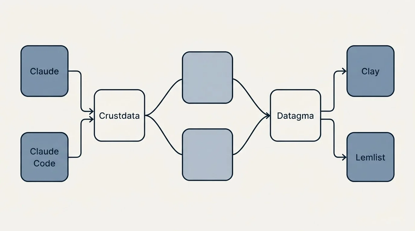 Integration schematic: Integration Ecosystem (Crustdata, Datagma, Claude, Clay)