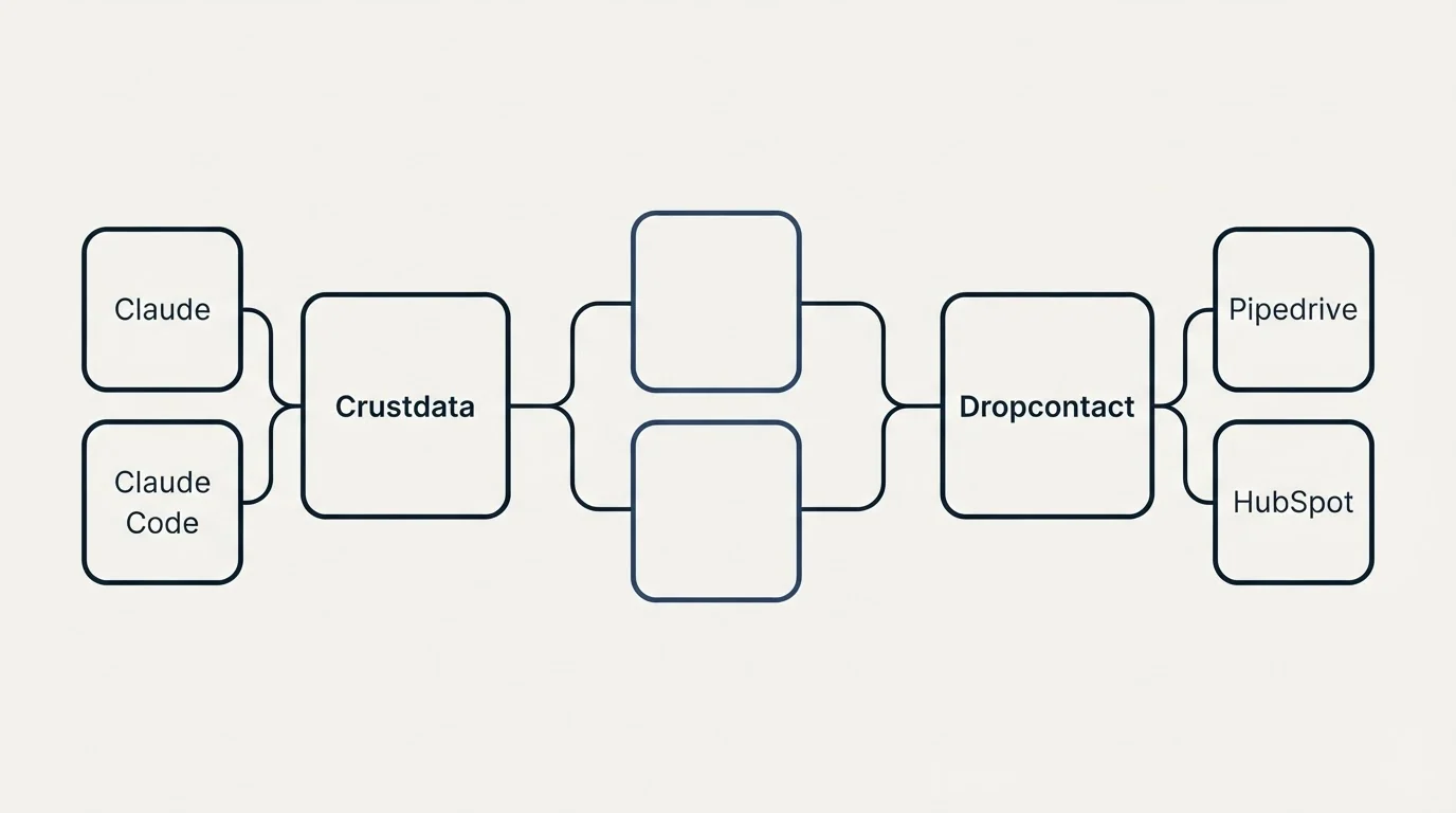 Integration schematic: Integration Ecosystem (Crustdata, Dropcontact, Claude, Pipedrive)