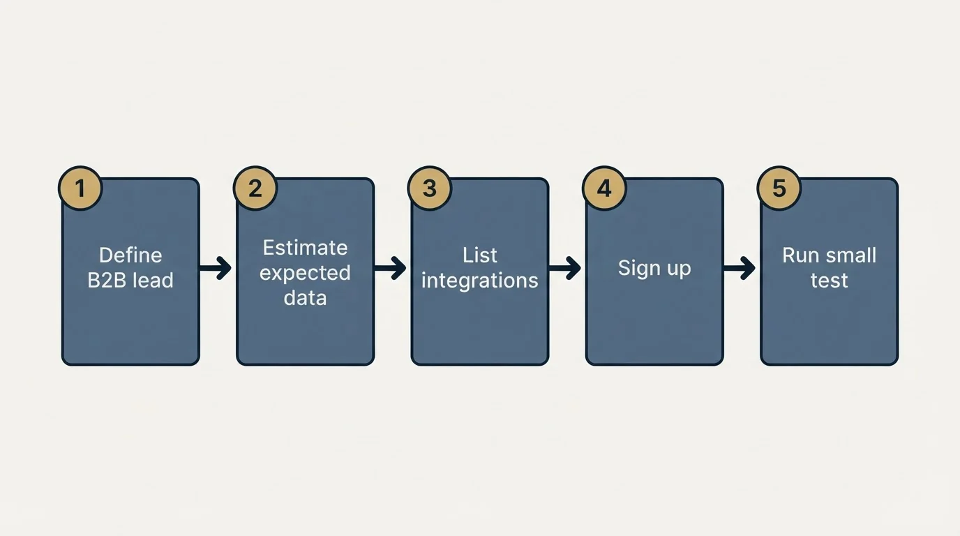 Step sequence: Getting Started Checklist (Define B2B lead, Estimate expected data, List integrations, Sign up)