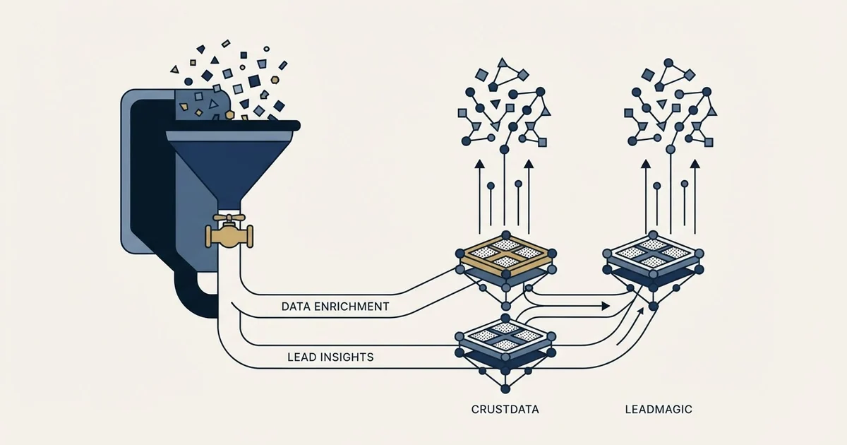 Editorial illustration for Crustdata vs LeadMagic