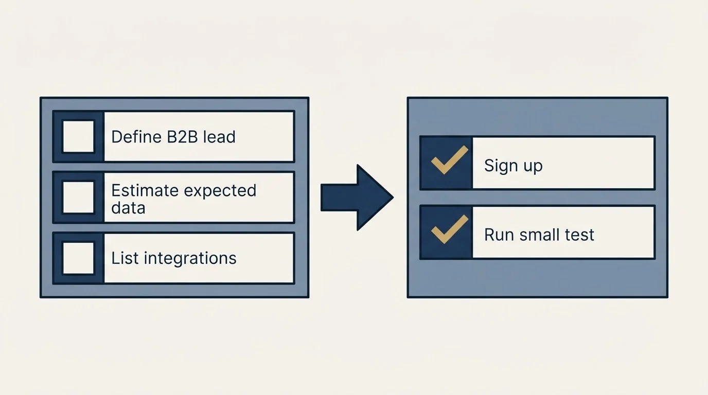Before-and-after steps: Getting Started Checklist (Define B2B lead, Estimate expected data, List integrations, Sign up)