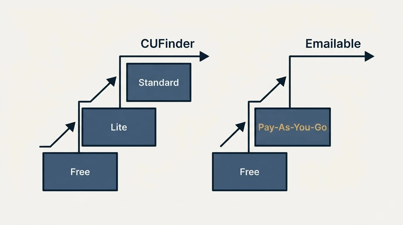 Pricing ladder: Pricing Comparison (CUFinder, Emailable, Free, Lite)