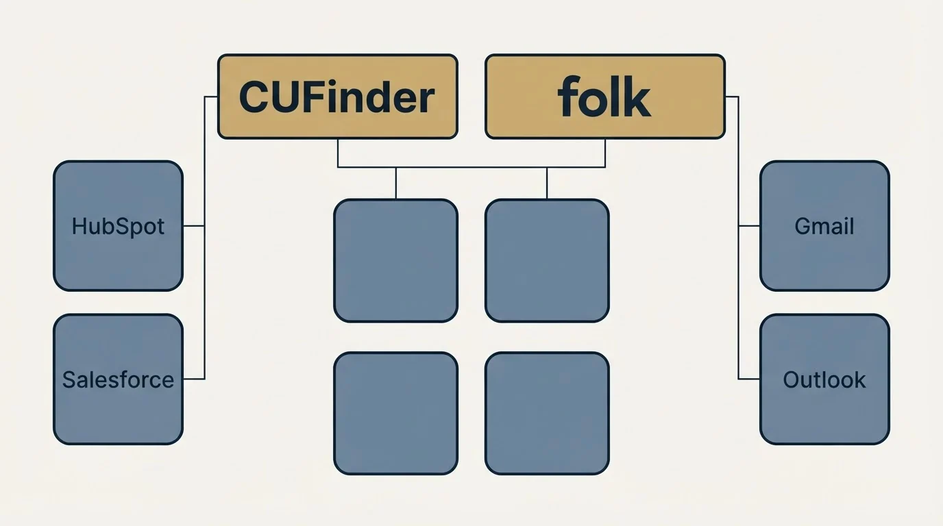 Integration grid: Integration Ecosystem (CUFinder, folk, HubSpot, Gmail)