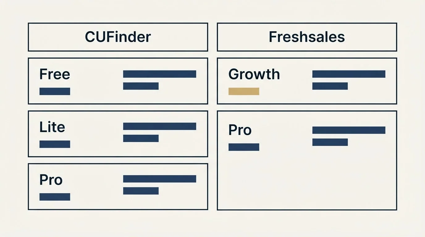 Pricing table: Pricing Comparison (CUFinder, Freshsales, Free, Growth)