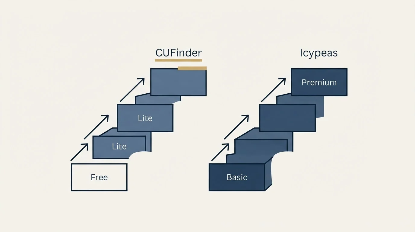 Pricing ladder: Pricing Comparison (CUFinder, Icypeas, Free, Basic)