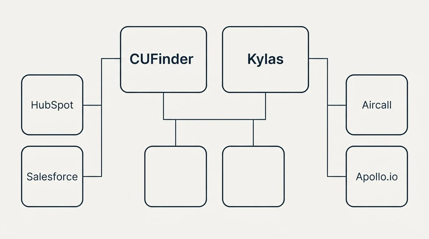 Integration grid: Integration Ecosystem (CUFinder, Kylas, HubSpot, Aircall)