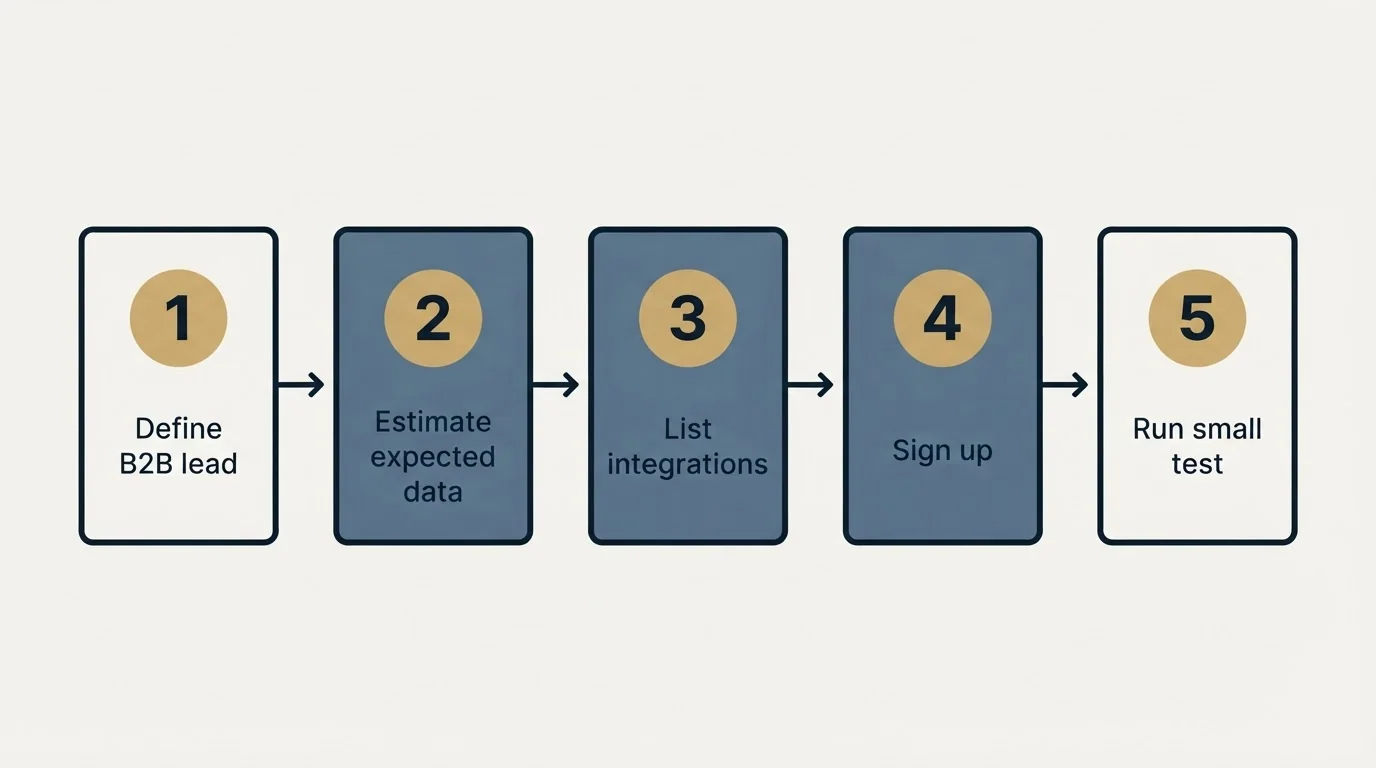 Step sequence: Getting Started Checklist (Define B2B lead, Estimate expected data, List integrations, Sign up)