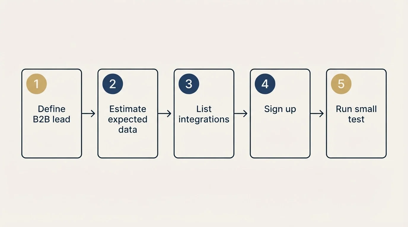 Step sequence: Getting Started Checklist (Define B2B lead, Estimate expected data, List integrations, Sign up)
