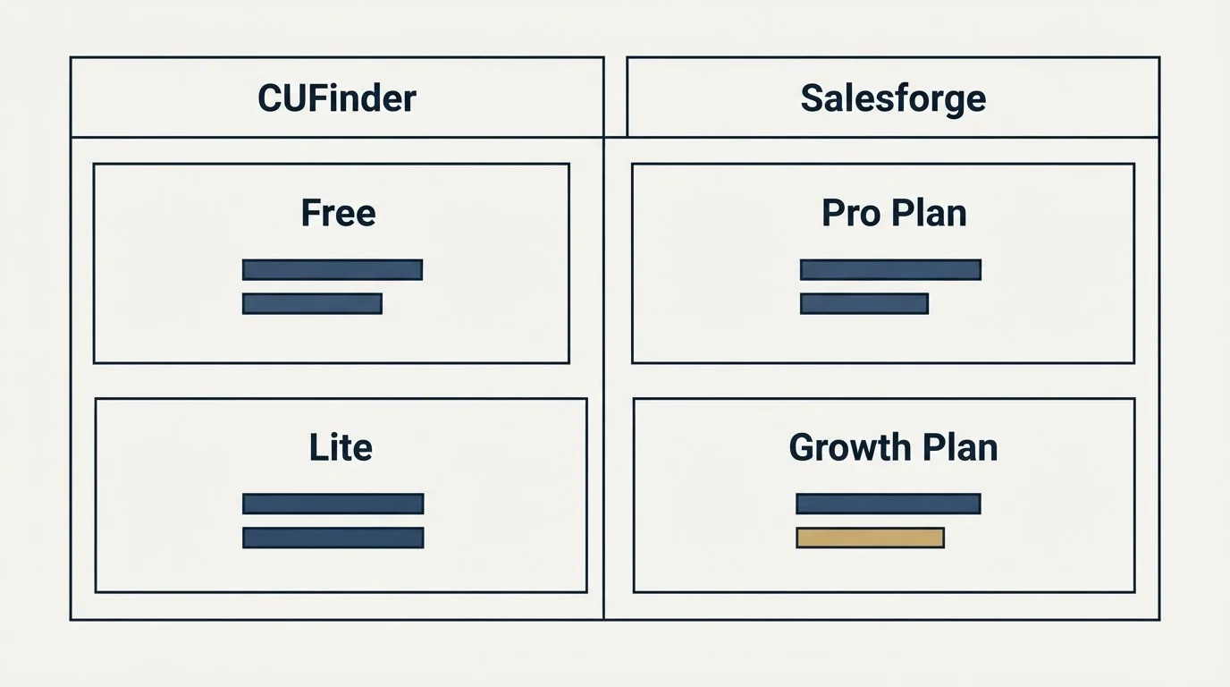 Pricing table: Pricing Comparison (CUFinder, Salesforge, Free, Pro Plan)
