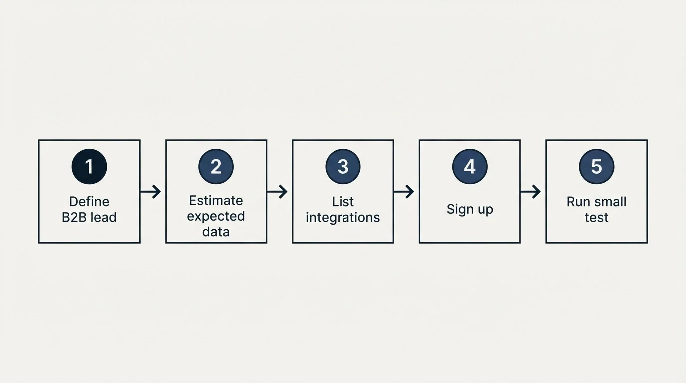 Step sequence: Getting Started Checklist (Define B2B lead, Estimate expected data, List integrations, Sign up)