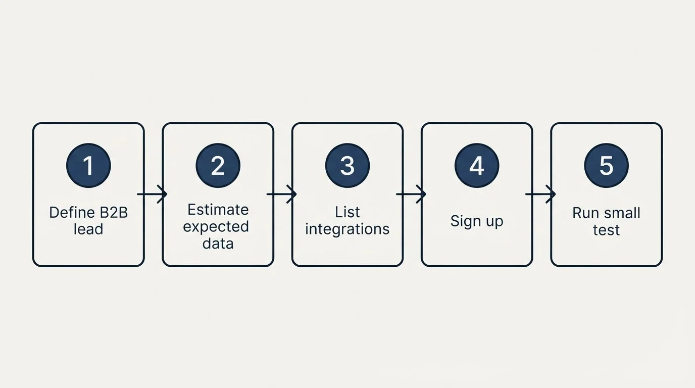 Step sequence: Getting Started Checklist (Define B2B lead, Estimate expected data, List integrations, Sign up)