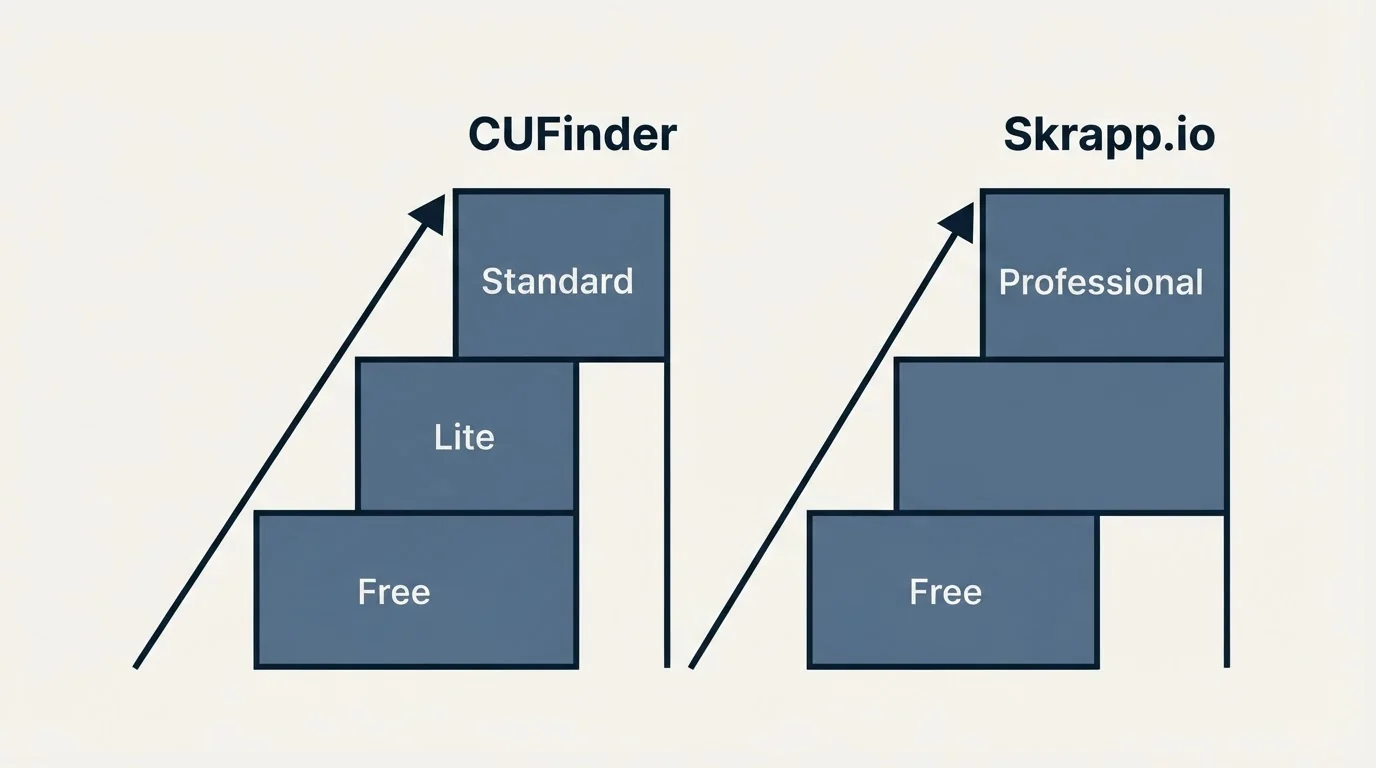 Pricing ladder: Pricing Comparison (CUFinder, Skrapp.io, Free, Lite)