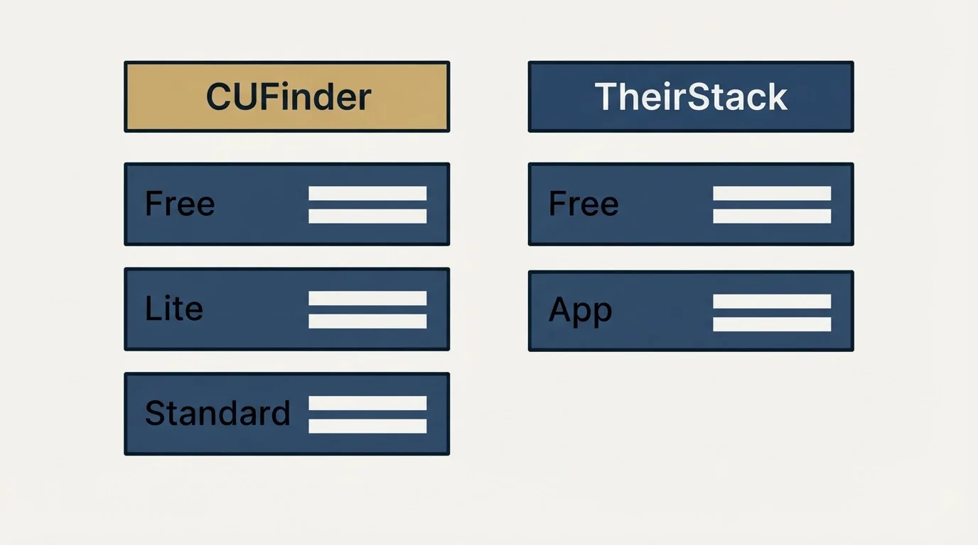 Pricing table: Pricing Comparison (CUFinder, TheirStack, Free, Lite)