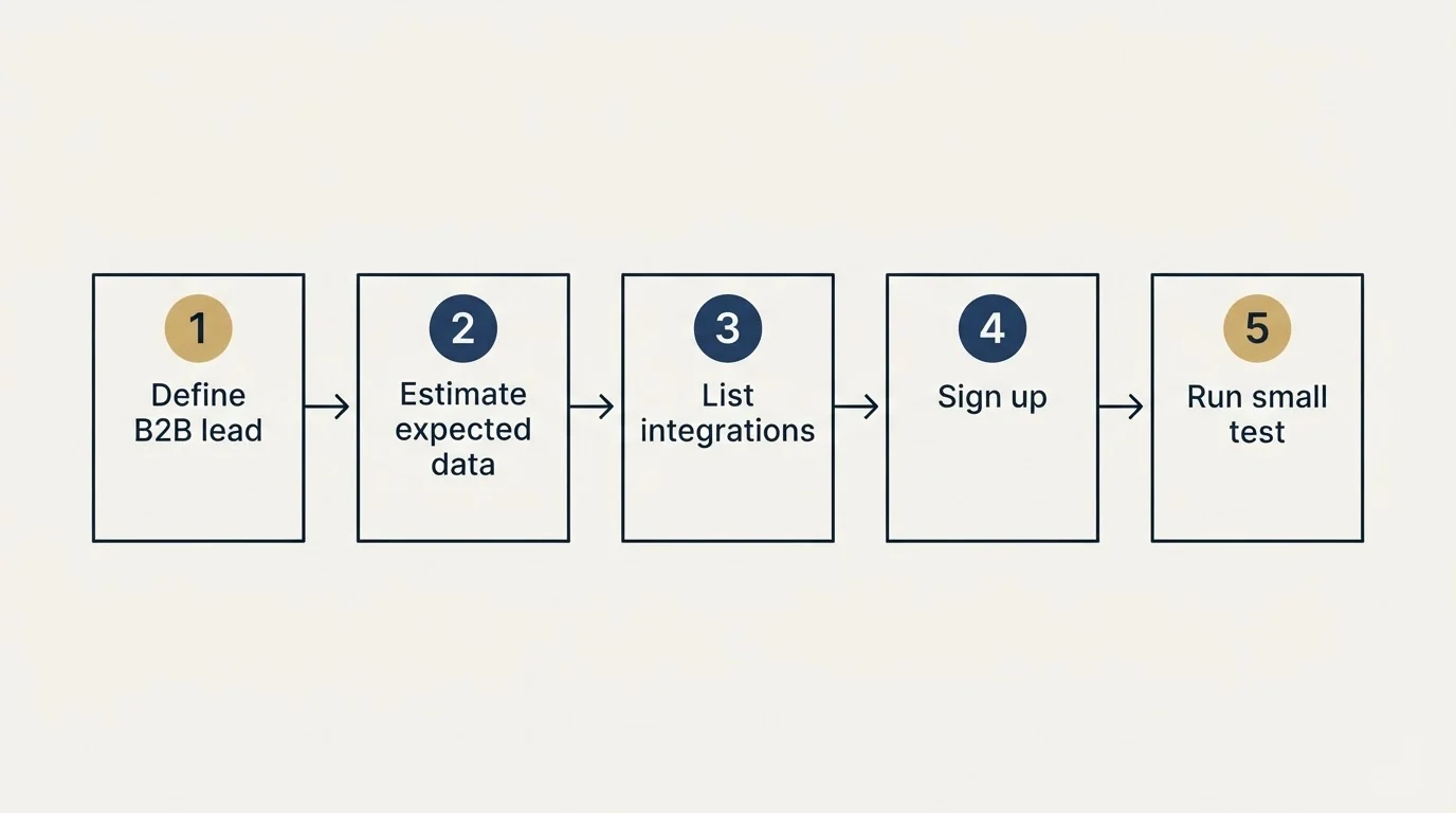 Step sequence: Getting Started Checklist (Define B2B lead, Estimate expected data, List integrations, Sign up)