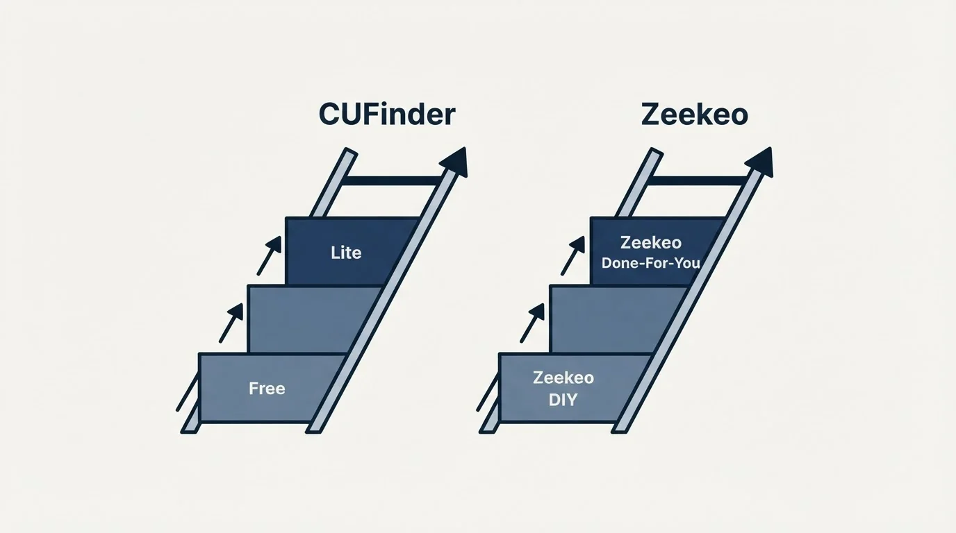 Pricing ladder: Pricing Comparison (CUFinder, Zeekeo, Free, Zeekeo DIY)
