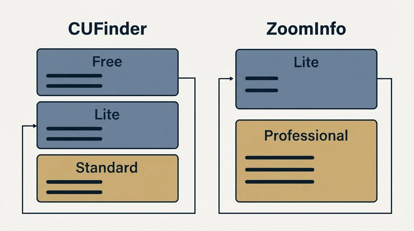 Pricing panels: Pricing Comparison (CUFinder, ZoomInfo, Free, Lite)