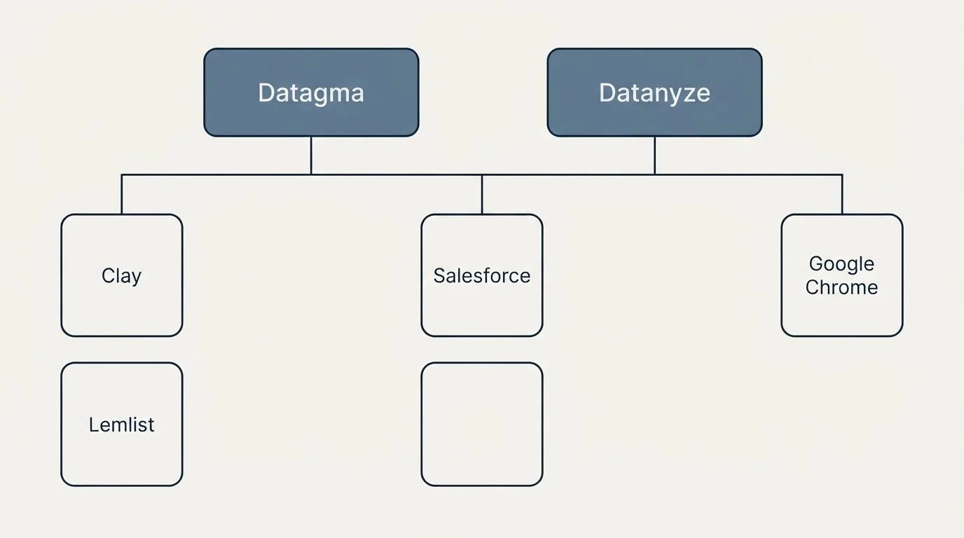 Integration grid: Integration Ecosystem (Datagma, Datanyze, Salesforce, Clay)