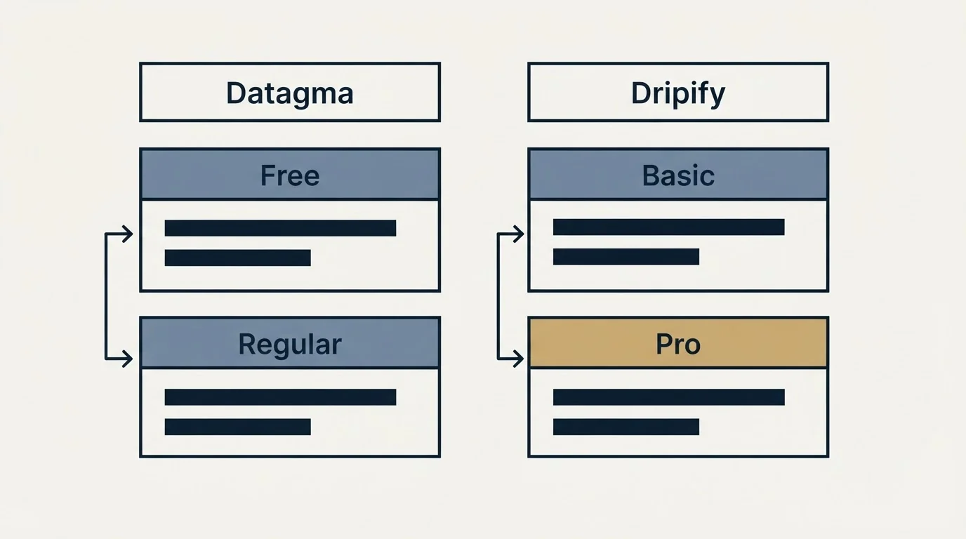 Pricing table: Pricing Comparison (Datagma, Dripify, Free, Basic)