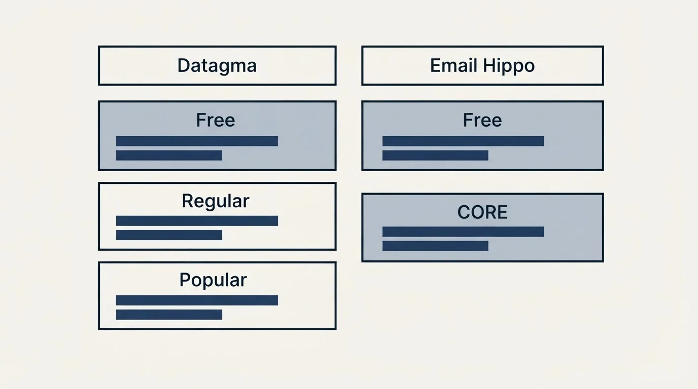 Pricing table: Pricing Comparison (Datagma, Email Hippo, Free, Regular)