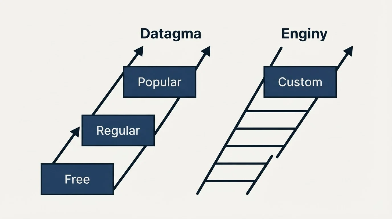 Pricing ladder: Pricing Comparison (Datagma, Enginy, Free, Custom)