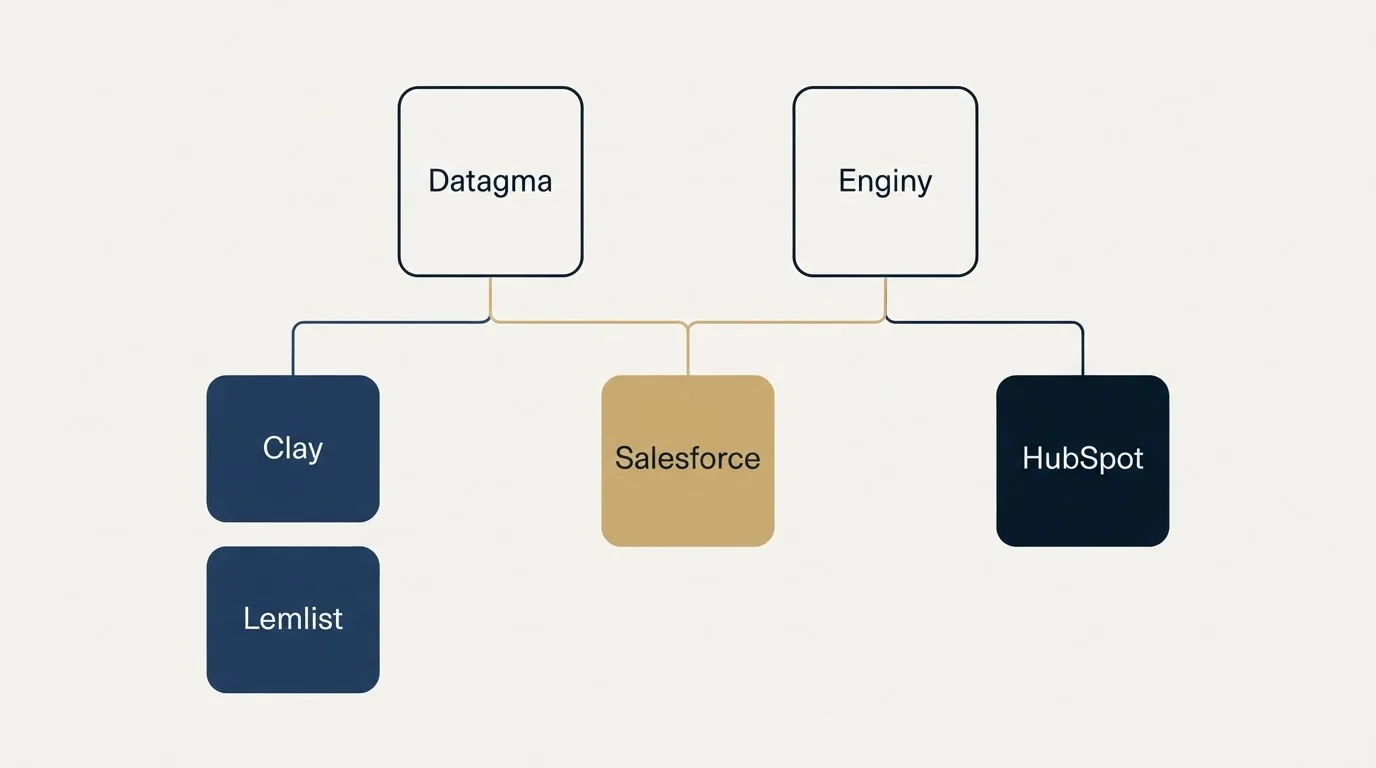 Integration grid: Integration Ecosystem (Datagma, Enginy, Salesforce, Clay)