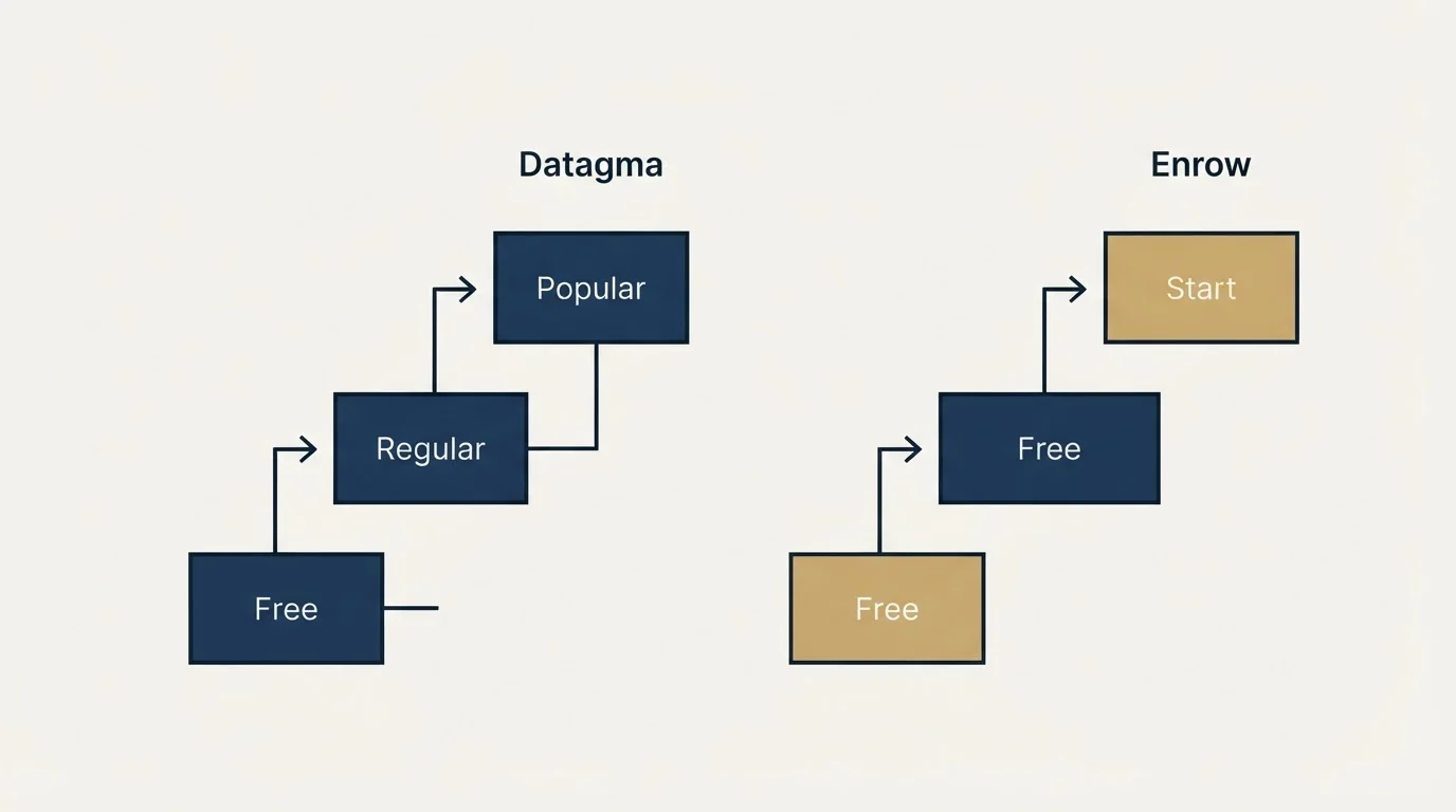 Pricing ladder: Pricing Comparison (Datagma, Enrow, Free, Regular)