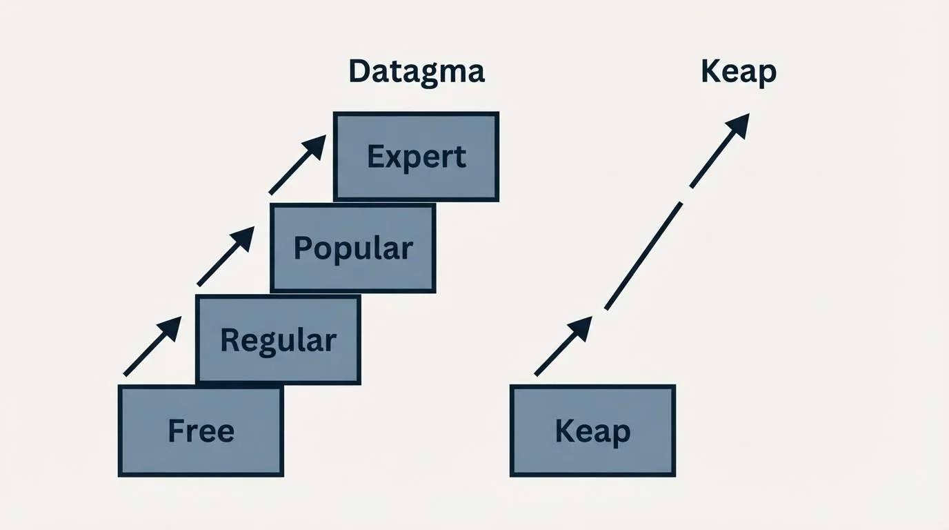 Pricing ladder: Pricing Comparison (Datagma, Keap, Free, Regular)