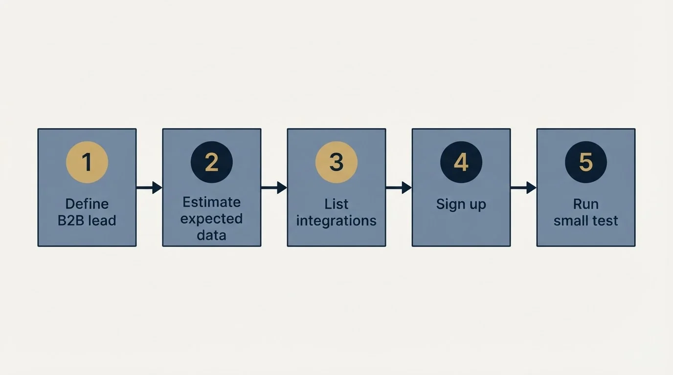 Step sequence: Getting Started Checklist (Define B2B lead, Estimate expected data, List integrations, Sign up)
