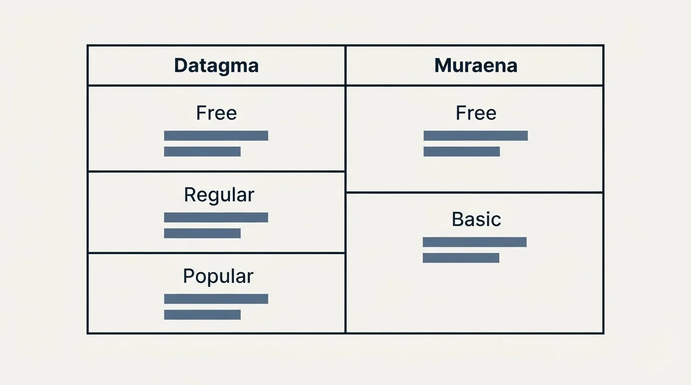 Pricing table: Pricing Comparison (Datagma, Muraena, Free, Regular)