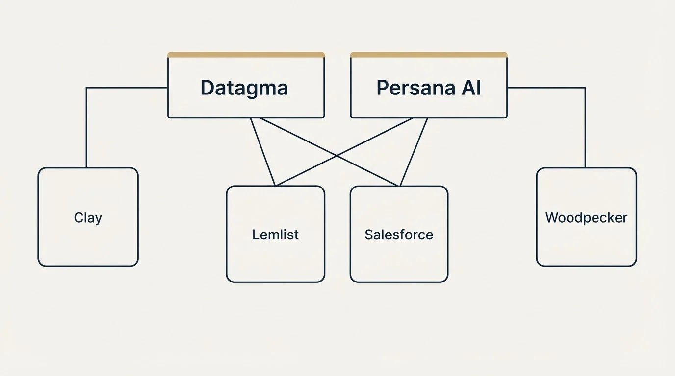 Integration grid: Integration Ecosystem (Datagma, Persana AI, Lemlist, Salesforce)