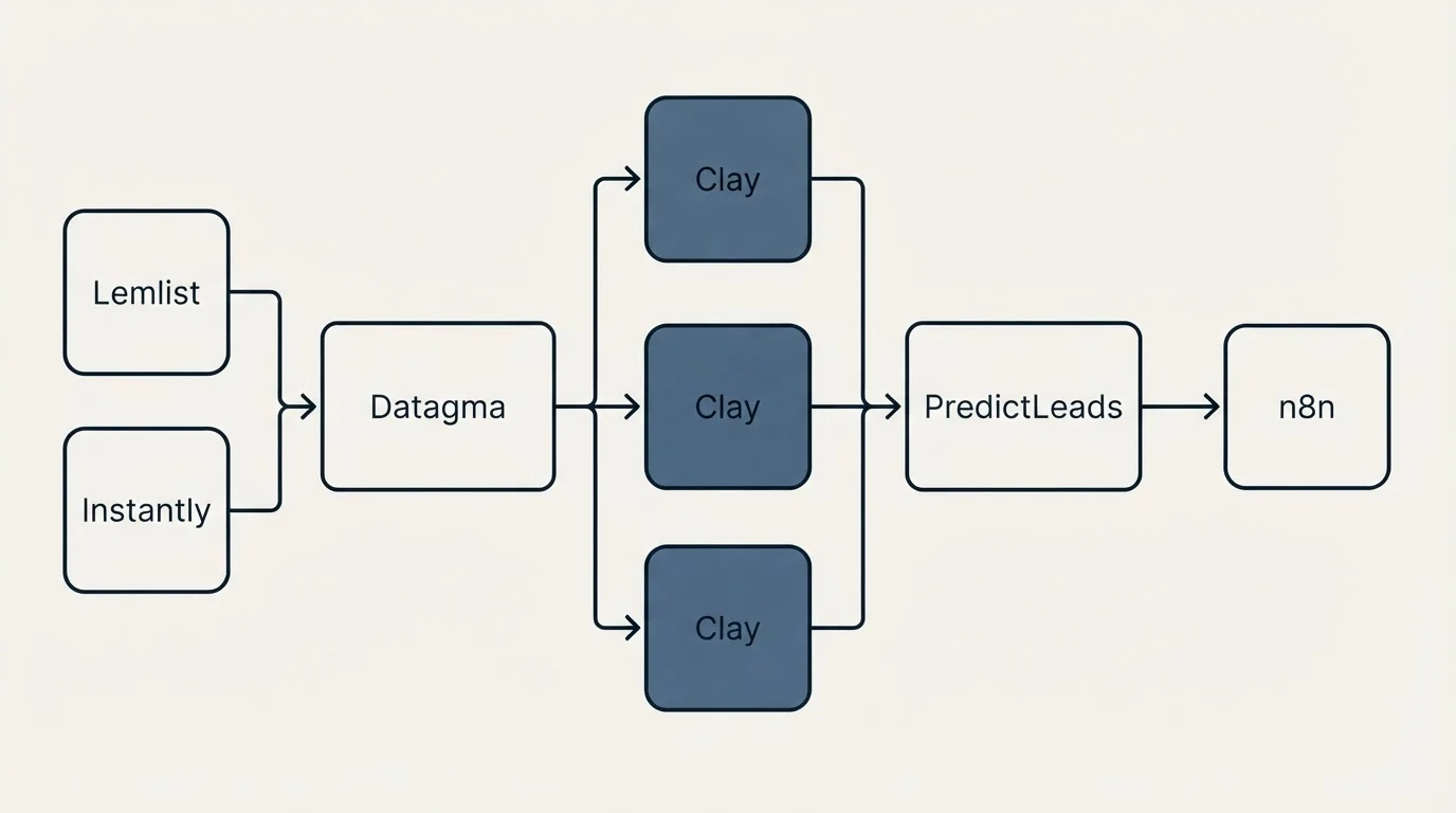 Integration flow: Integration Ecosystem (Datagma, PredictLeads, Clay, Lemlist)