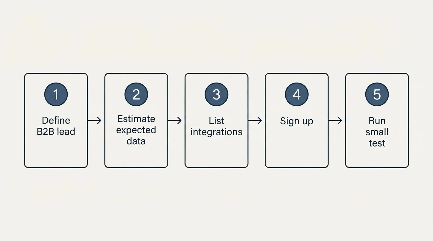 Step sequence: Getting Started Checklist (Define B2B lead, Estimate expected data, List integrations, Sign up)