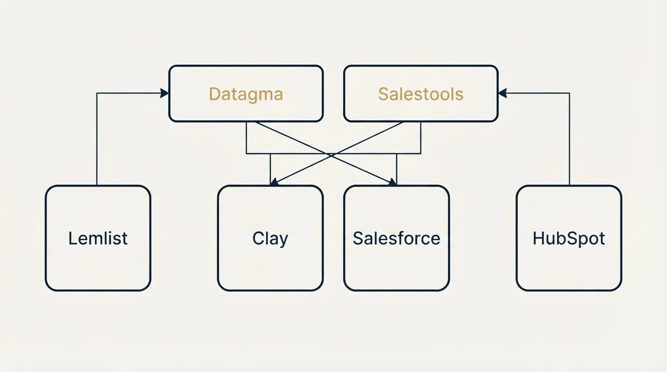 Integration grid: Integration Ecosystem (Datagma, Salestools, Clay, Salesforce)