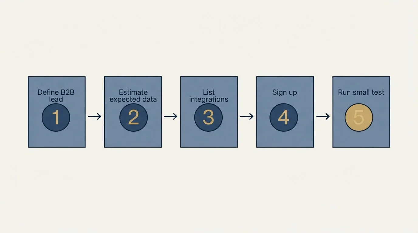 Step sequence: Getting Started Checklist (Define B2B lead, Estimate expected data, List integrations, Sign up)
