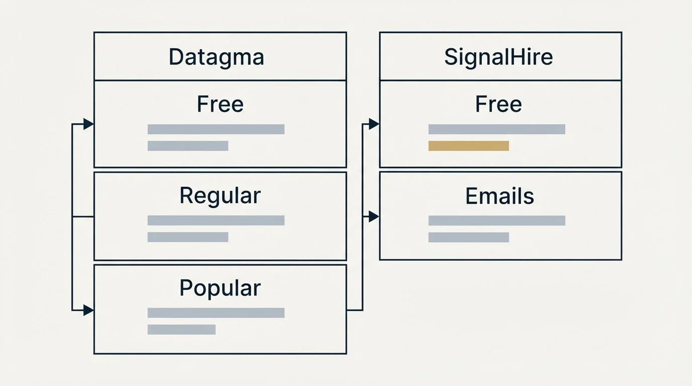 Pricing table: Pricing Comparison (Datagma, SignalHire, Free, Regular)