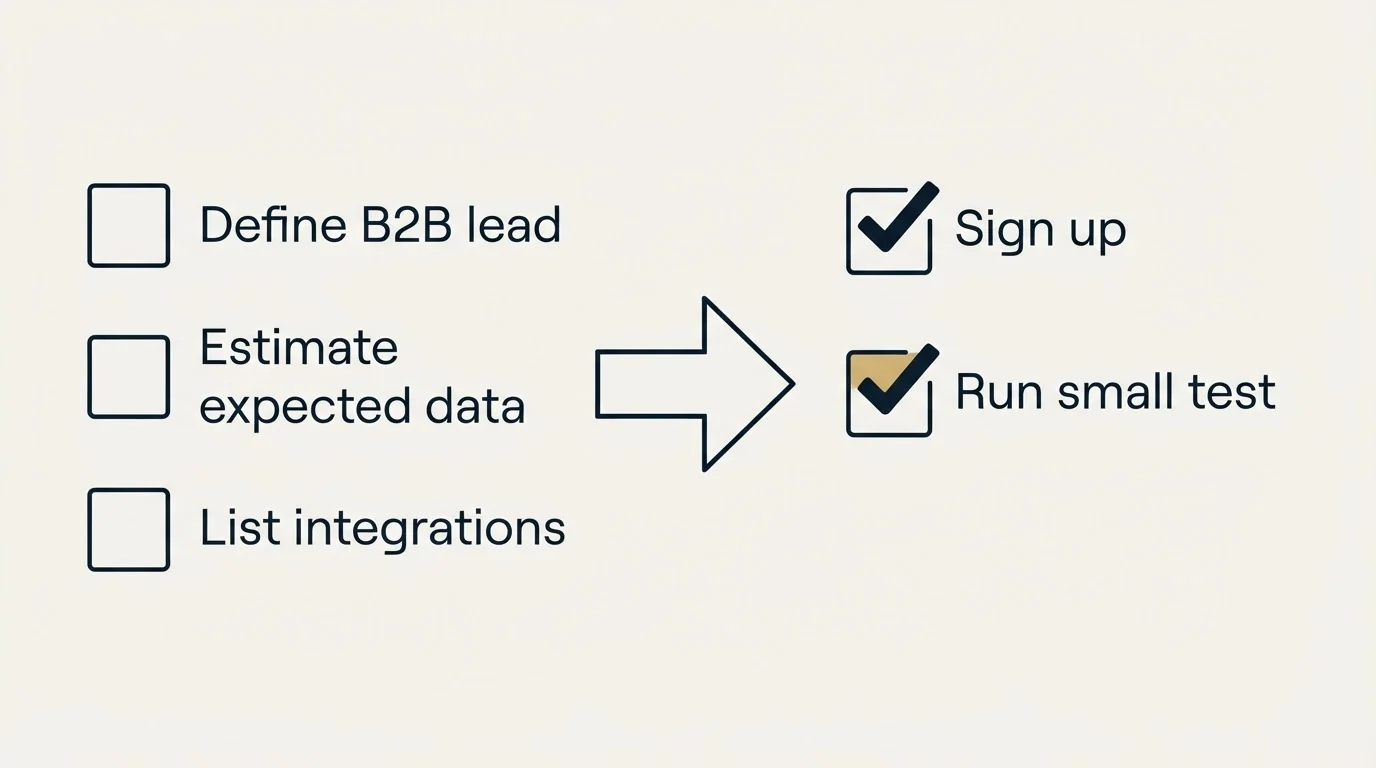 Before-and-after steps: Getting Started Checklist (Define B2B lead, Estimate expected data, List integrations, Sign up)