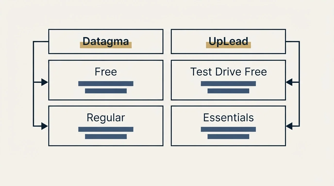 Pricing table: Pricing Comparison (Datagma, UpLead, Free, Test Drive Free)