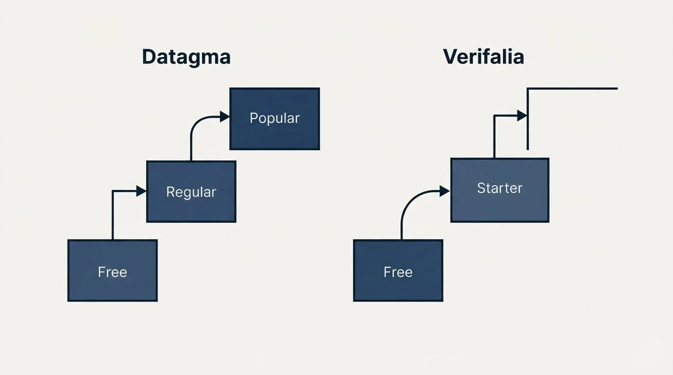 Pricing ladder: Pricing Comparison (Datagma, Verifalia, Free, Regular)