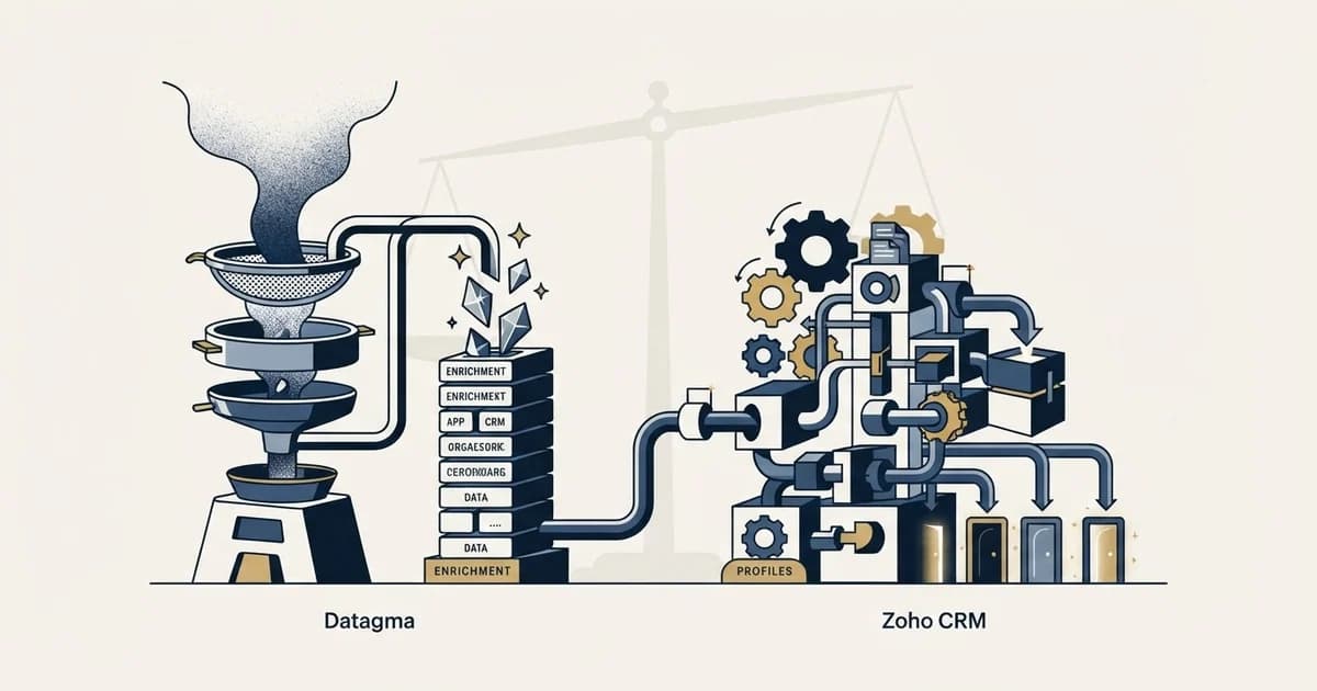 Editorial illustration for Datagma vs Zoho CRM
