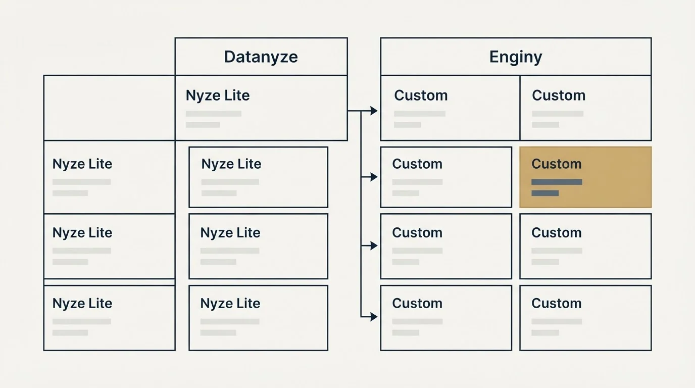 Pricing table: Pricing Comparison (Datanyze, Enginy, Nyze Lite, Custom)