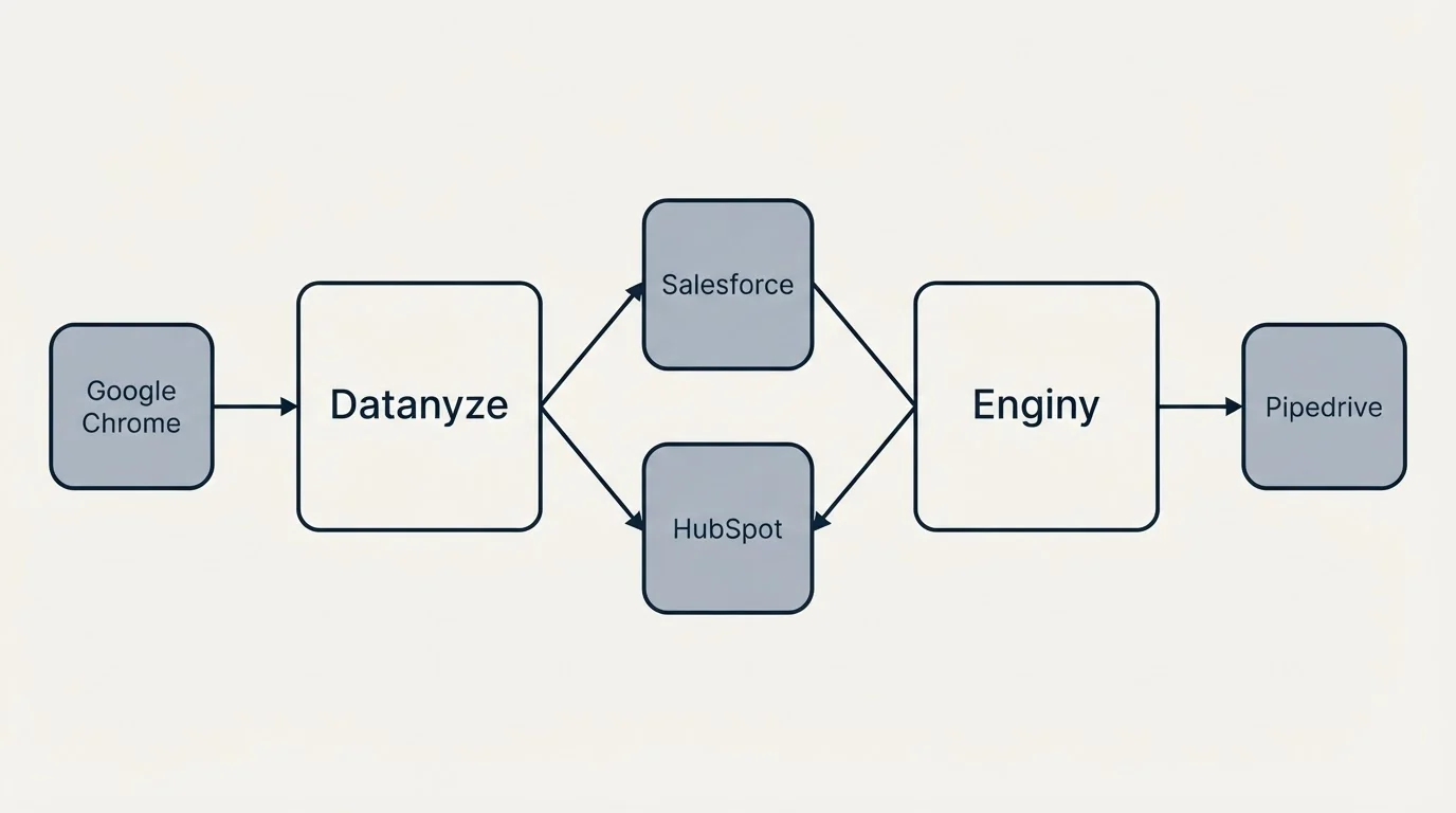 Integration schematic: Integration Ecosystem (Datanyze, Enginy, Salesforce, HubSpot)