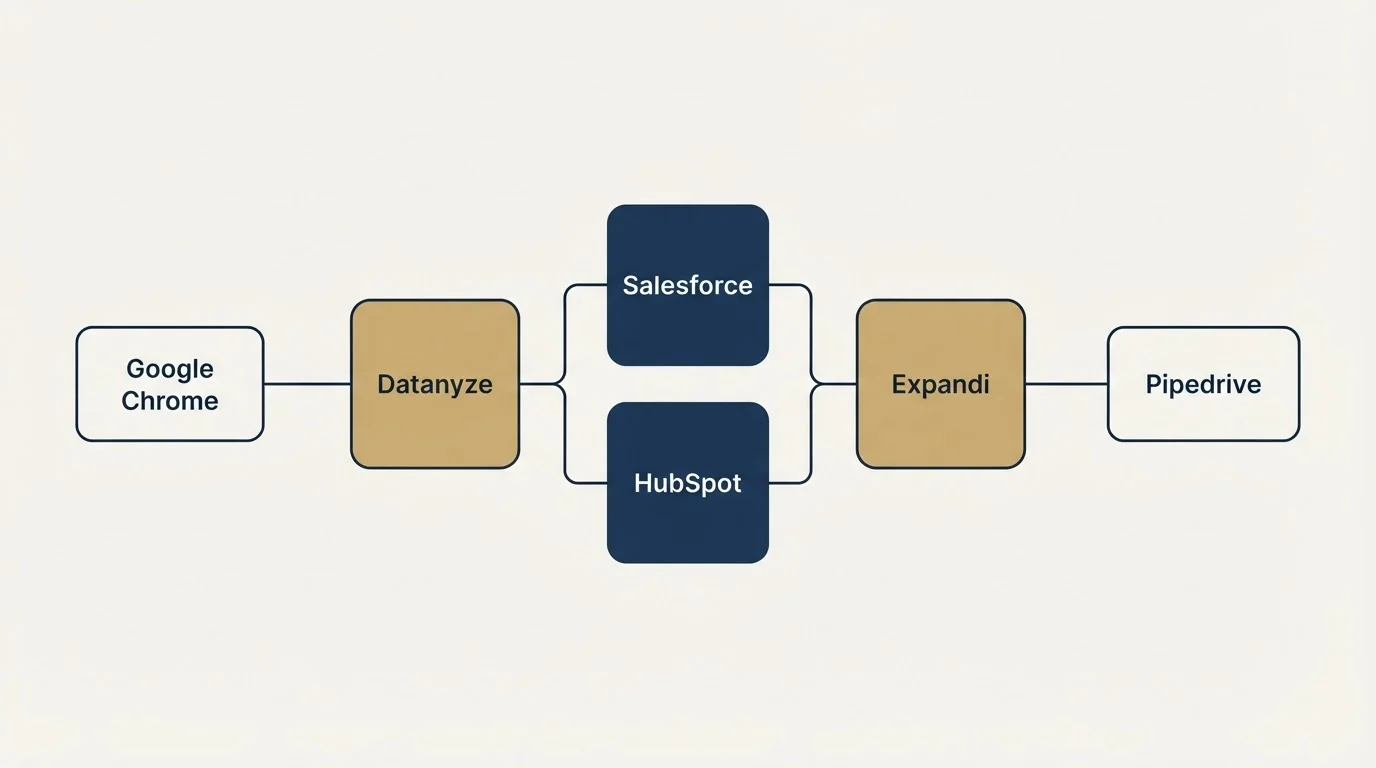 Integration flow: Integration Ecosystem (Datanyze, Expandi, Salesforce, HubSpot)