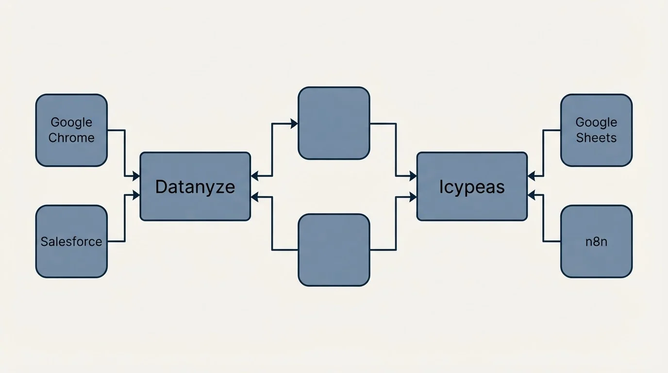 Integration flow: Integration Ecosystem (Datanyze, Icypeas, Google Chrome, Google Sheets)