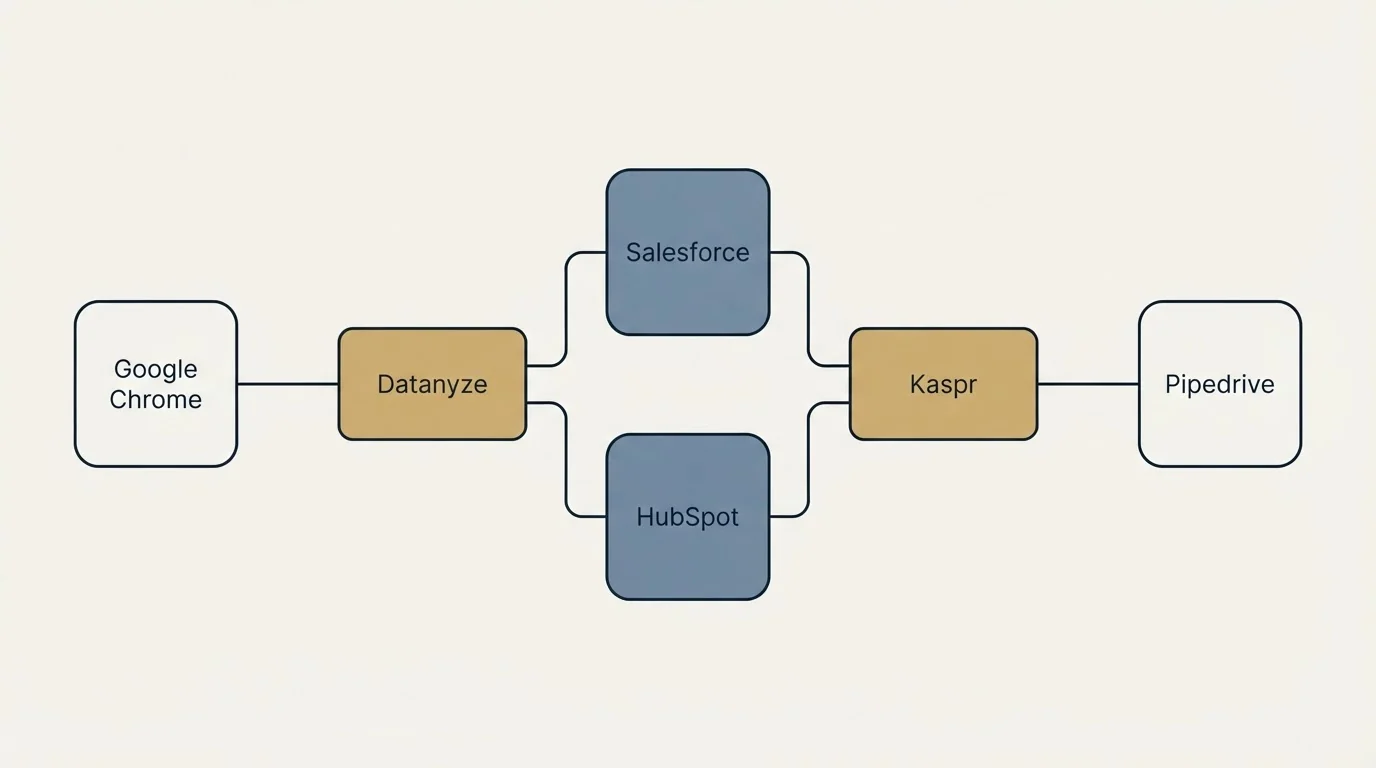 Integration flow: Integration Ecosystem (Datanyze, Kaspr, Salesforce, HubSpot)