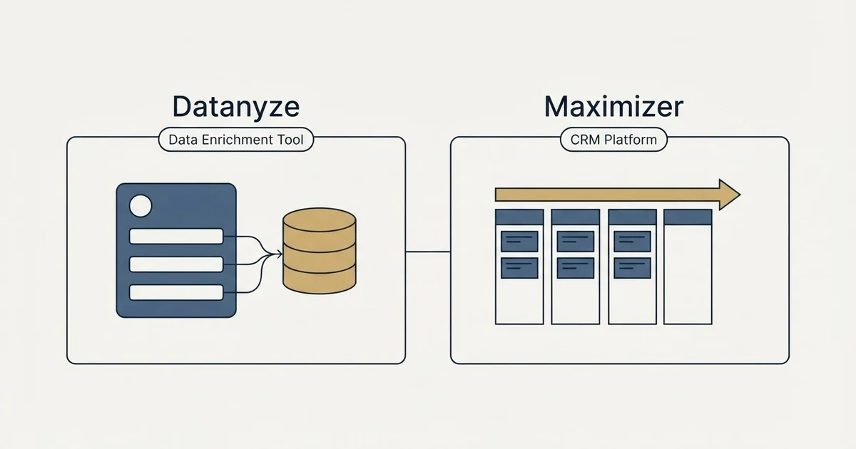 Side-by-side panels: Datanyze vs Maximizer (Data Enrichment Tool, CRM Platform)