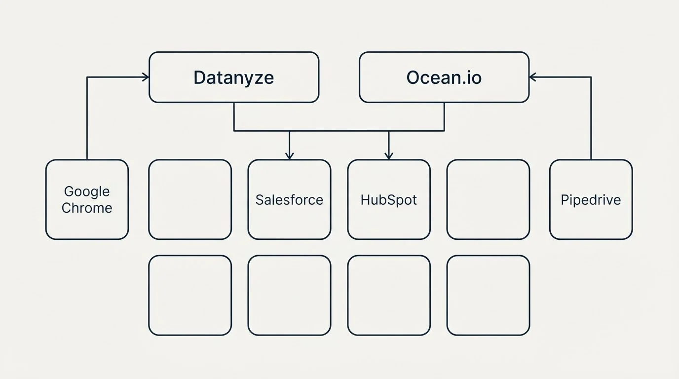 Integration grid: Integration Ecosystem (Datanyze, Ocean.io, Salesforce, HubSpot)